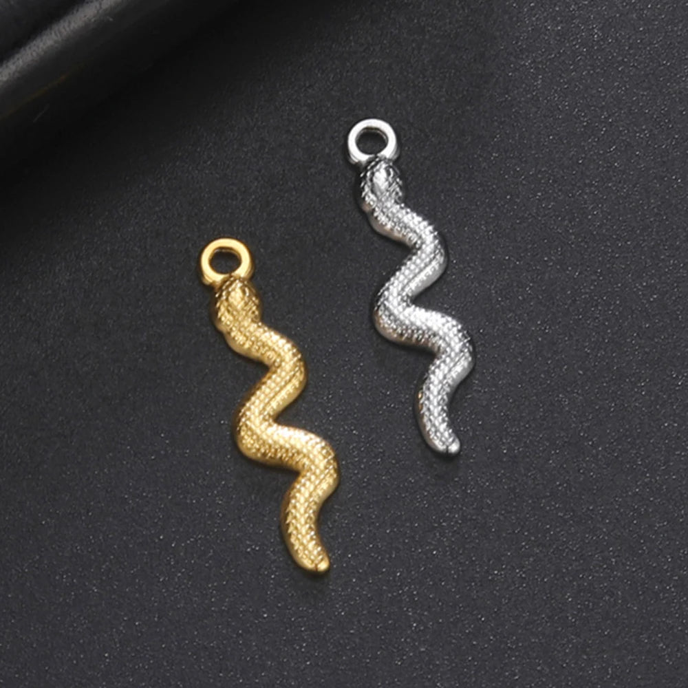 My Shape 5 pcs Small Snake Charms for DIY Bracelet Necklace Anklet Bangle Stainless Steel Pendants DIY Jewelry Making Wholesale