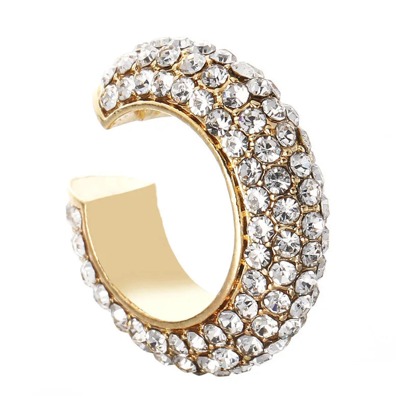 C-Shape Rhinestones Ear Clips for Women Bohemian Ear Cuff Luxury Clip On Earring Female Jewelry Personality Party Accessories