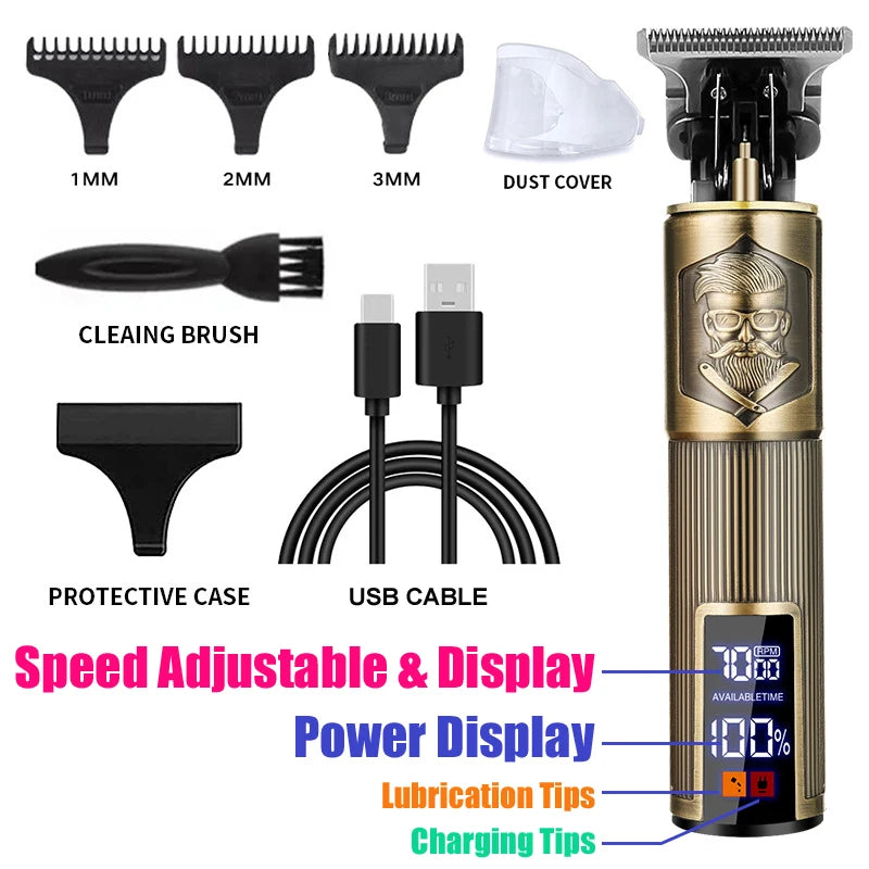 OHS Rechargeable Vintage T9 Cordless Hair Cutting Machine Electric Shaver For Man Hair Clipper Barber Trimmer Beard Razors