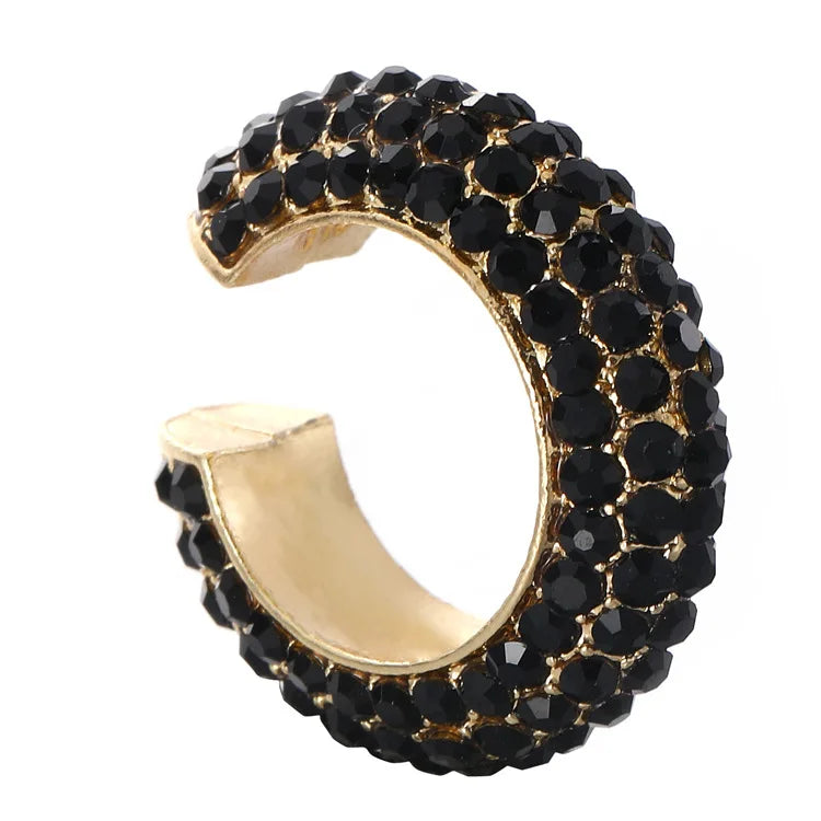 C-Shape Rhinestones Ear Clips for Women Bohemian Ear Cuff Luxury Clip On Earring Female Jewelry Personality Party Accessories