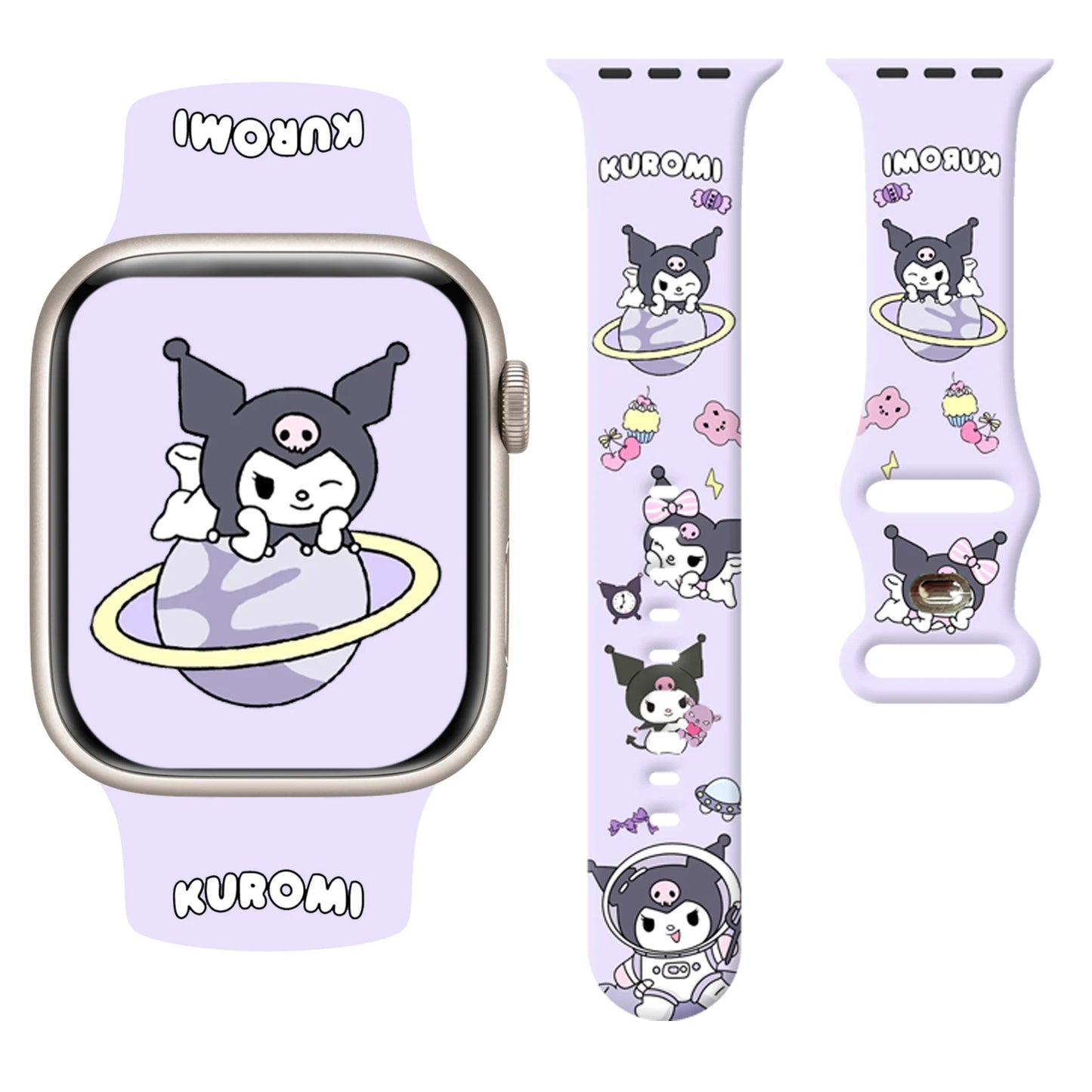 Sanrio Cool Kuromi Strap for Apple Watch 9 8 7 SE 6 Silicone Band Replaceable Bracelet for iWatch 44mm 42mm 41mm 40mm Watchband