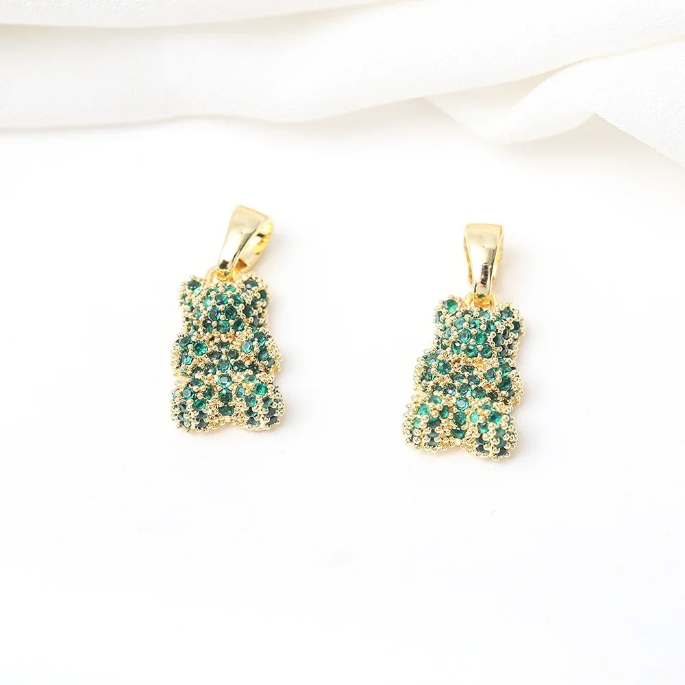 Rhinestone Gummy Bear Charm With Bail Brass Gold Plated Animal Bear Pendant For Diy Bracelet Necklace Jewelry Making Accessories