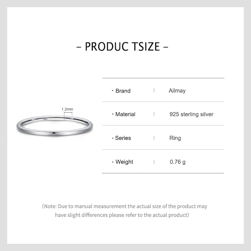 Ailmay Solid 925 Sterling Silver Minimalism Simple Smooth Stackable Finger Ring For Women Girls Party Accessories Jewelry Gifts