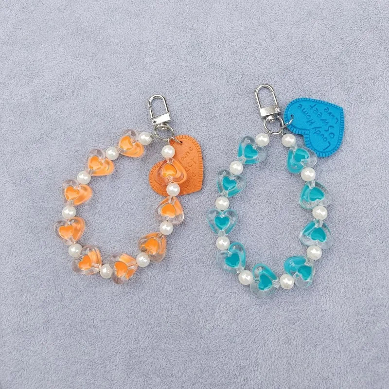 Phone Chain for Women Lovely Heart Telephone Lanyard Beads Cellphone Wrist Strap Mobile Phone Bracelet Jewelry Accessories