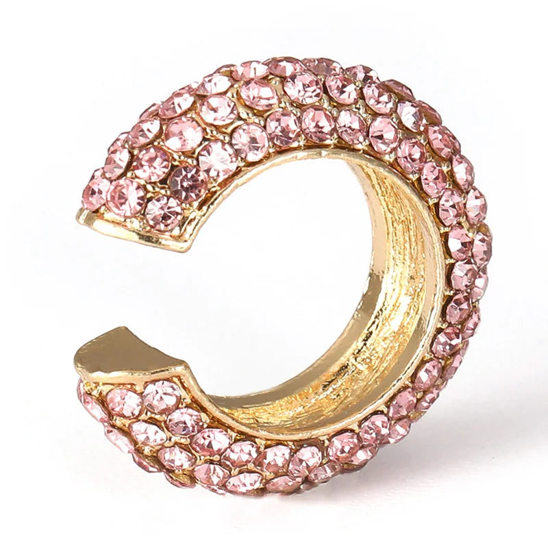 C-Shape Rhinestones Ear Clips for Women Bohemian Ear Cuff Luxury Clip On Earring Female Jewelry Personality Party Accessories