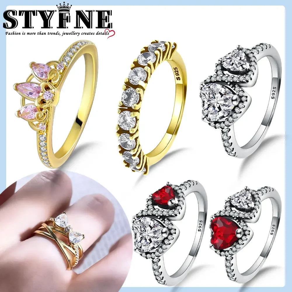 925 Sterling Silver Valentine's Day Confession Red Halo Hearts Rings Women Jewelry Anniversary Fashion Fine Love Gift For Women