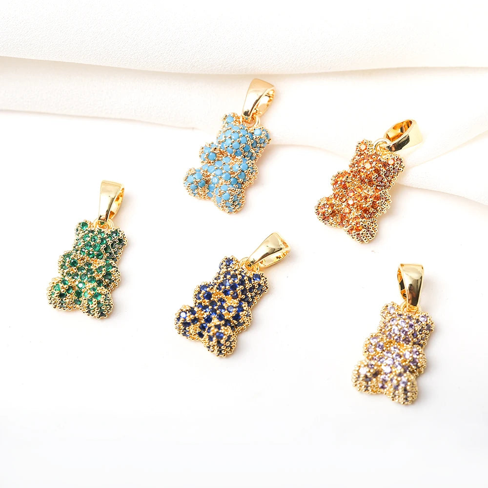 Rhinestone Gummy Bear Charm With Bail Brass Gold Plated Animal Bear Pendant For Diy Bracelet Necklace Jewelry Making Accessories