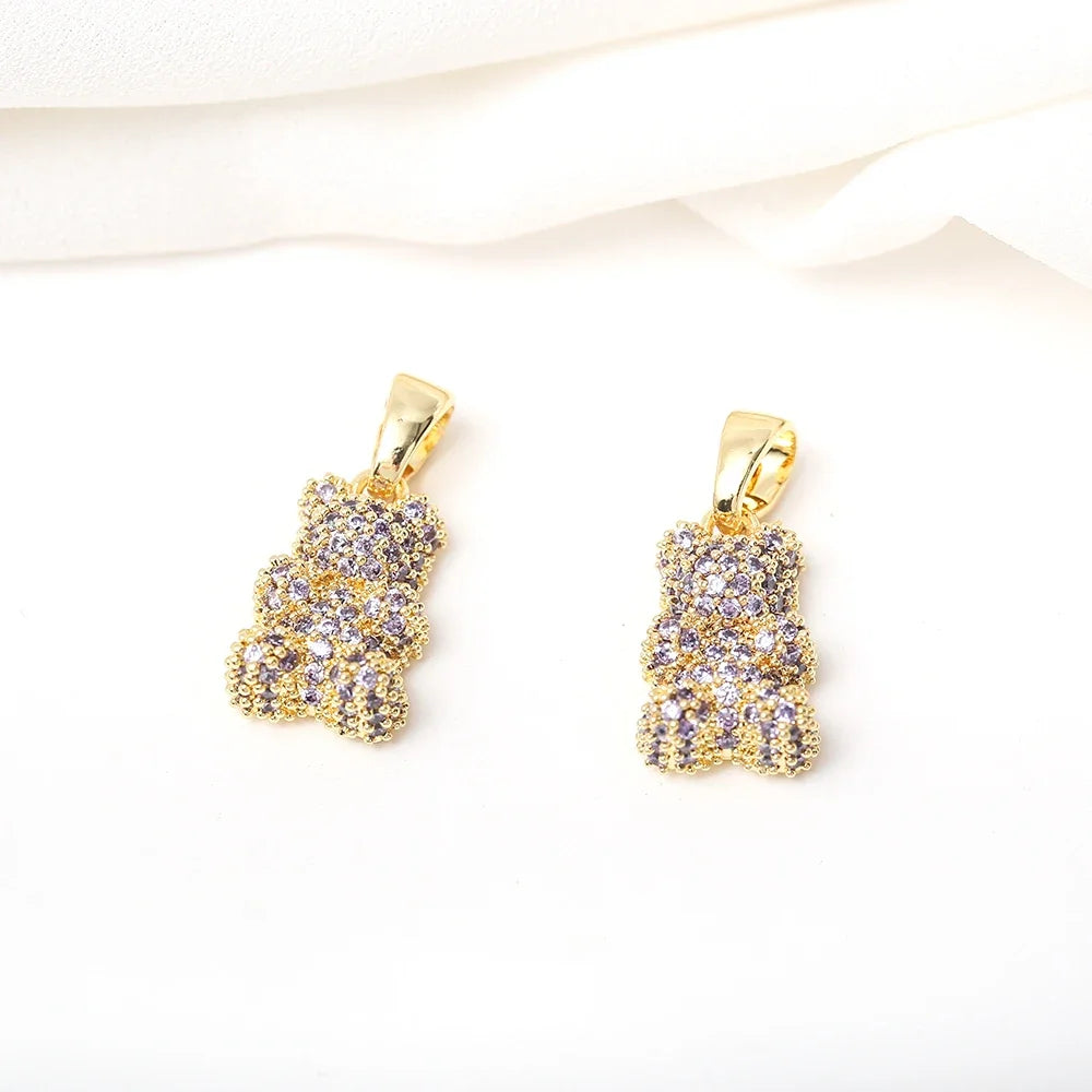 Rhinestone Gummy Bear Charm With Bail Brass Gold Plated Animal Bear Pendant For Diy Bracelet Necklace Jewelry Making Accessories