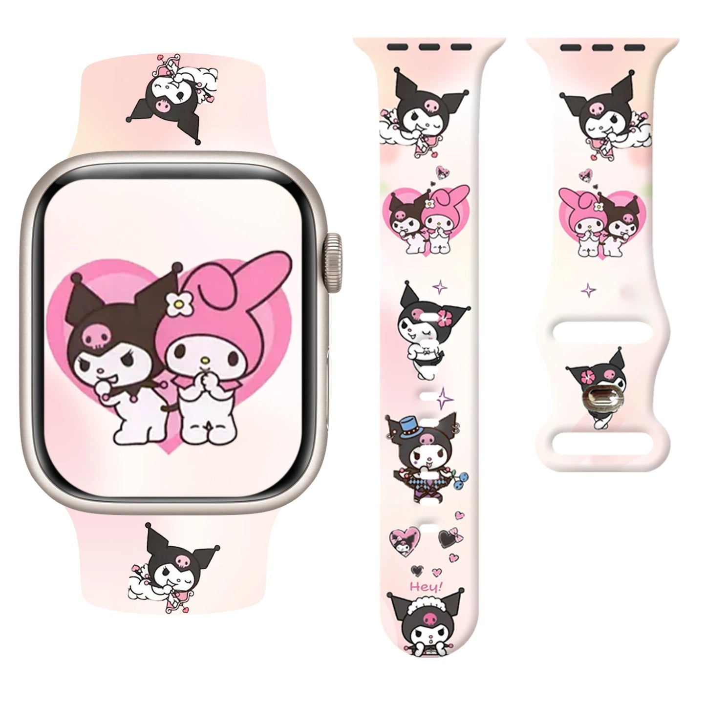 Sanrio Cool Kuromi Strap for Apple Watch 9 8 7 SE 6 Silicone Band Replaceable Bracelet for iWatch 44mm 42mm 41mm 40mm Watchband