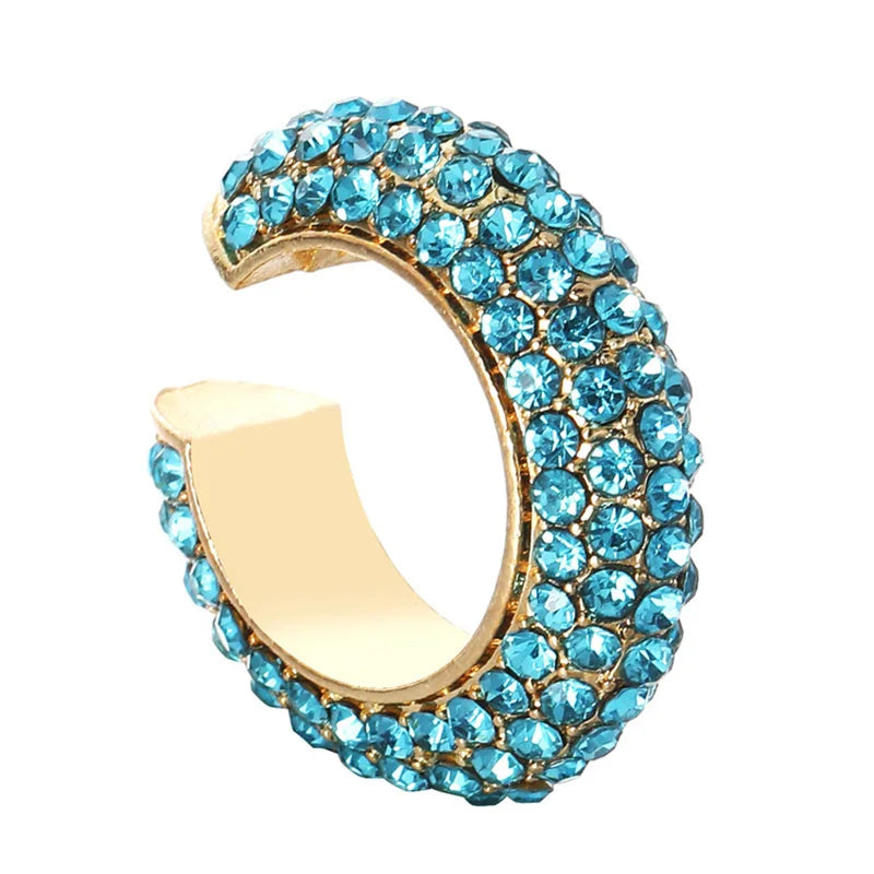 C-Shape Rhinestones Ear Clips for Women Bohemian Ear Cuff Luxury Clip On Earring Female Jewelry Personality Party Accessories