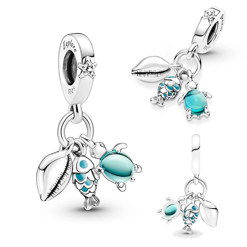 Summer Whale Tail Starfish Dolphin Cat Mermaid Silver 925 Charm Bead Fit Original Pendant Bracelets DIY Ocean Series Jewelry