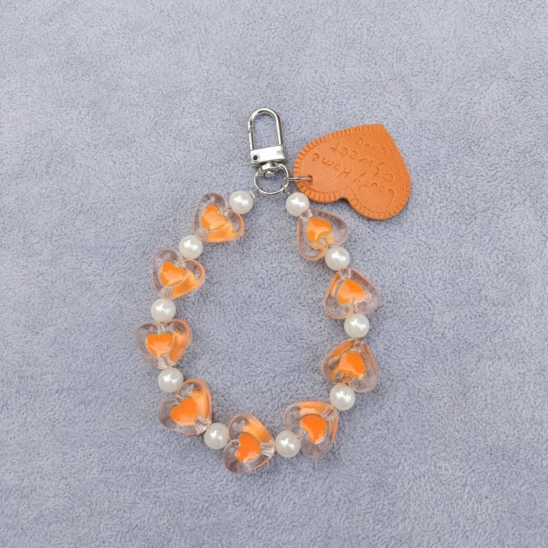 Phone Chain for Women Lovely Heart Telephone Lanyard Beads Cellphone Wrist Strap Mobile Phone Bracelet Jewelry Accessories