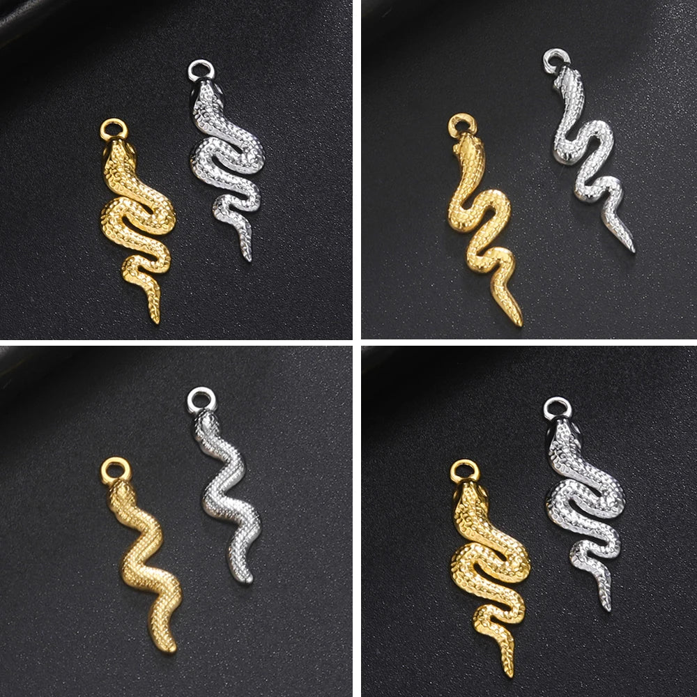 My Shape 5 pcs Small Snake Charms for DIY Bracelet Necklace Anklet Bangle Stainless Steel Pendants DIY Jewelry Making Wholesale