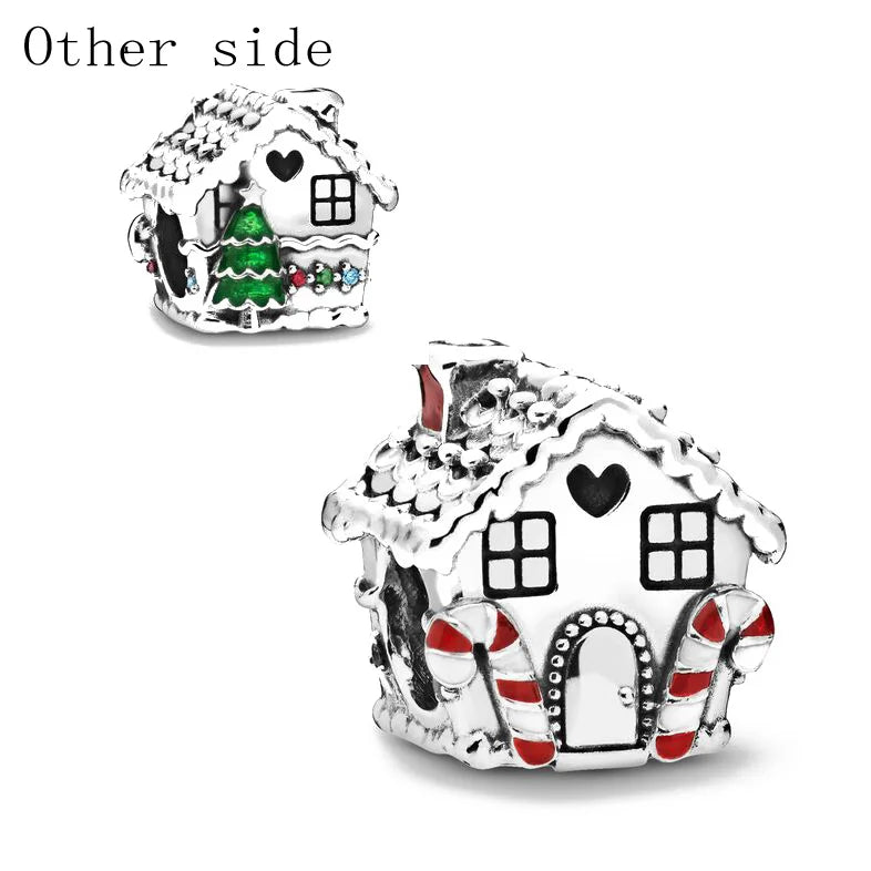 New 925 Sterling Silver Christmas charm wine coffee snowflake house bead fit original Pendant bracelet DIY women jewelry Gifts