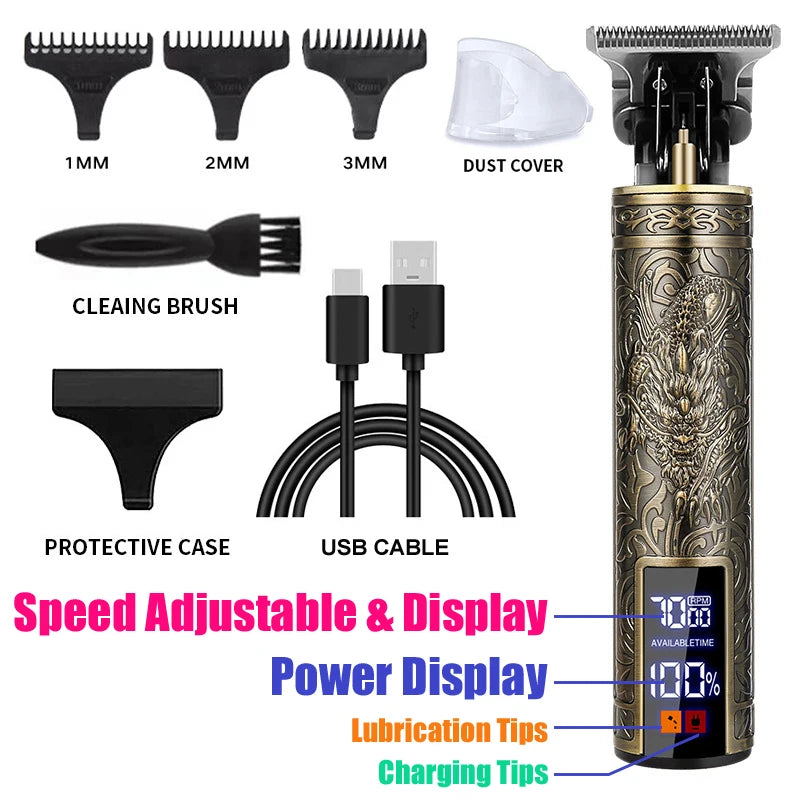 OHS Rechargeable Vintage T9 Cordless Hair Cutting Machine Electric Shaver For Man Hair Clipper Barber Trimmer Beard Razors