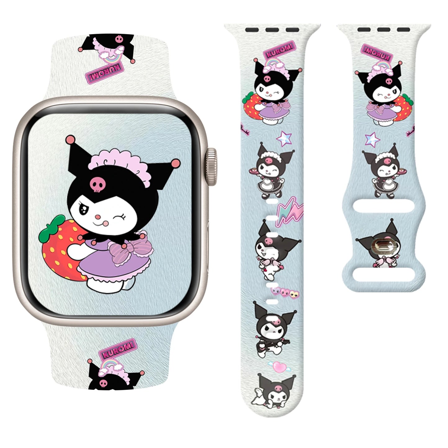 Sanrio Cool Kuromi Strap for Apple Watch 9 8 7 SE 6 Silicone Band Replaceable Bracelet for iWatch 44mm 42mm 41mm 40mm Watchband