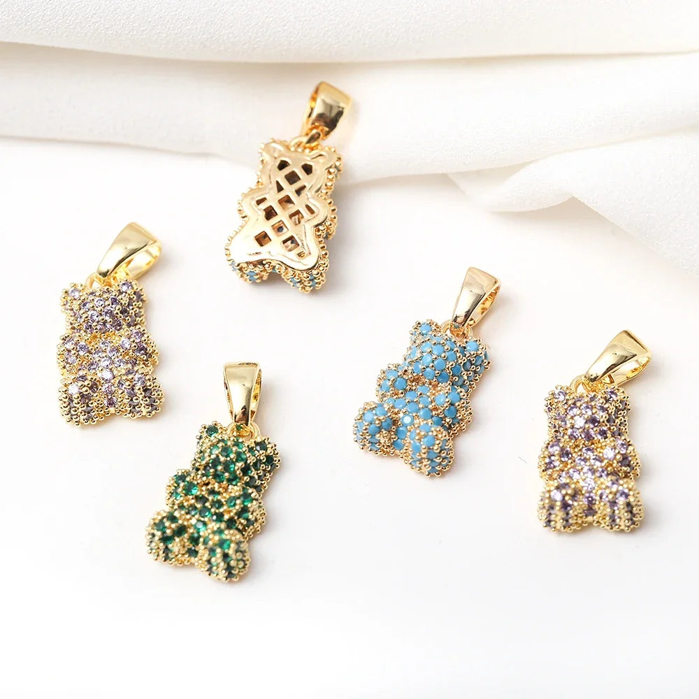 Rhinestone Gummy Bear Charm With Bail Brass Gold Plated Animal Bear Pendant For Diy Bracelet Necklace Jewelry Making Accessories