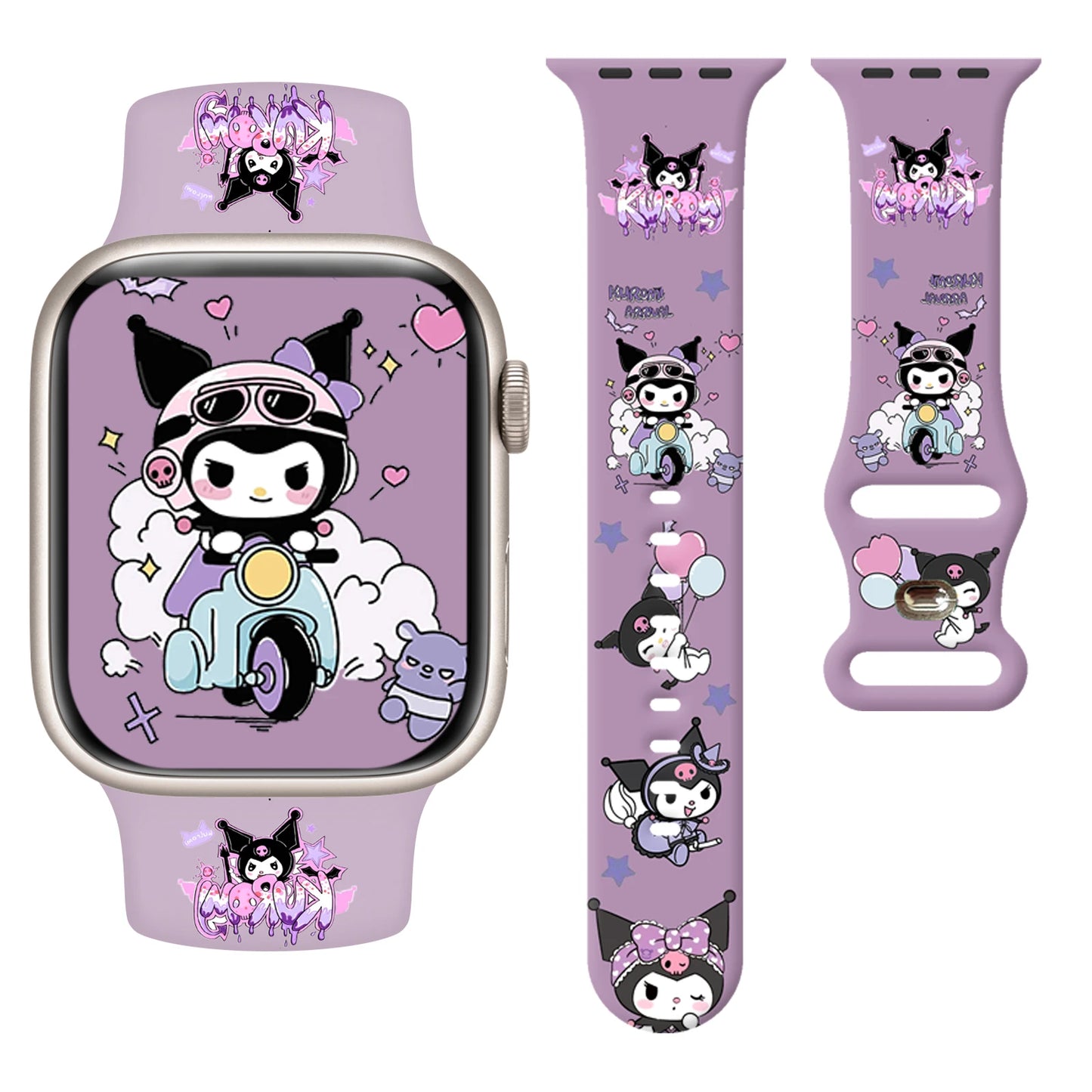 Sanrio Cool Kuromi Strap for Apple Watch 9 8 7 SE 6 Silicone Band Replaceable Bracelet for iWatch 44mm 42mm 41mm 40mm Watchband