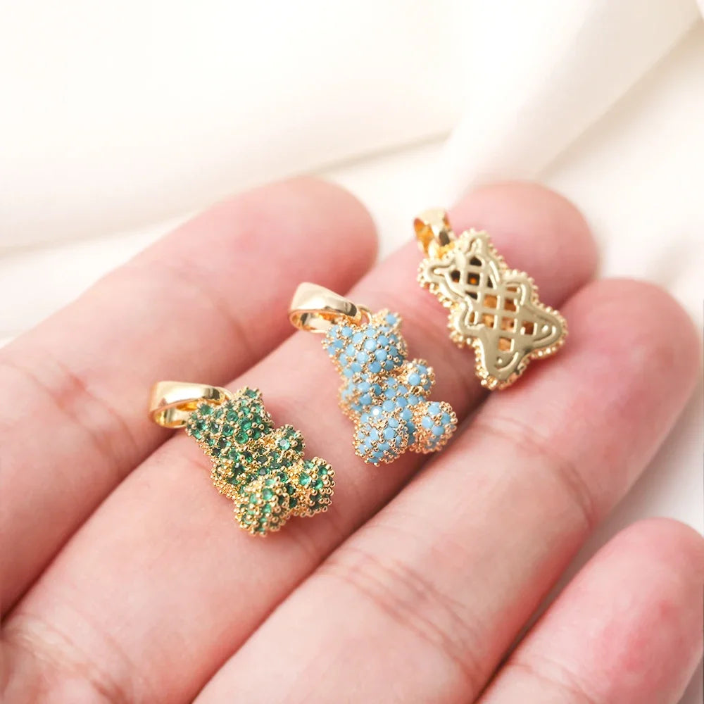 Rhinestone Gummy Bear Charm With Bail Brass Gold Plated Animal Bear Pendant For Diy Bracelet Necklace Jewelry Making Accessories