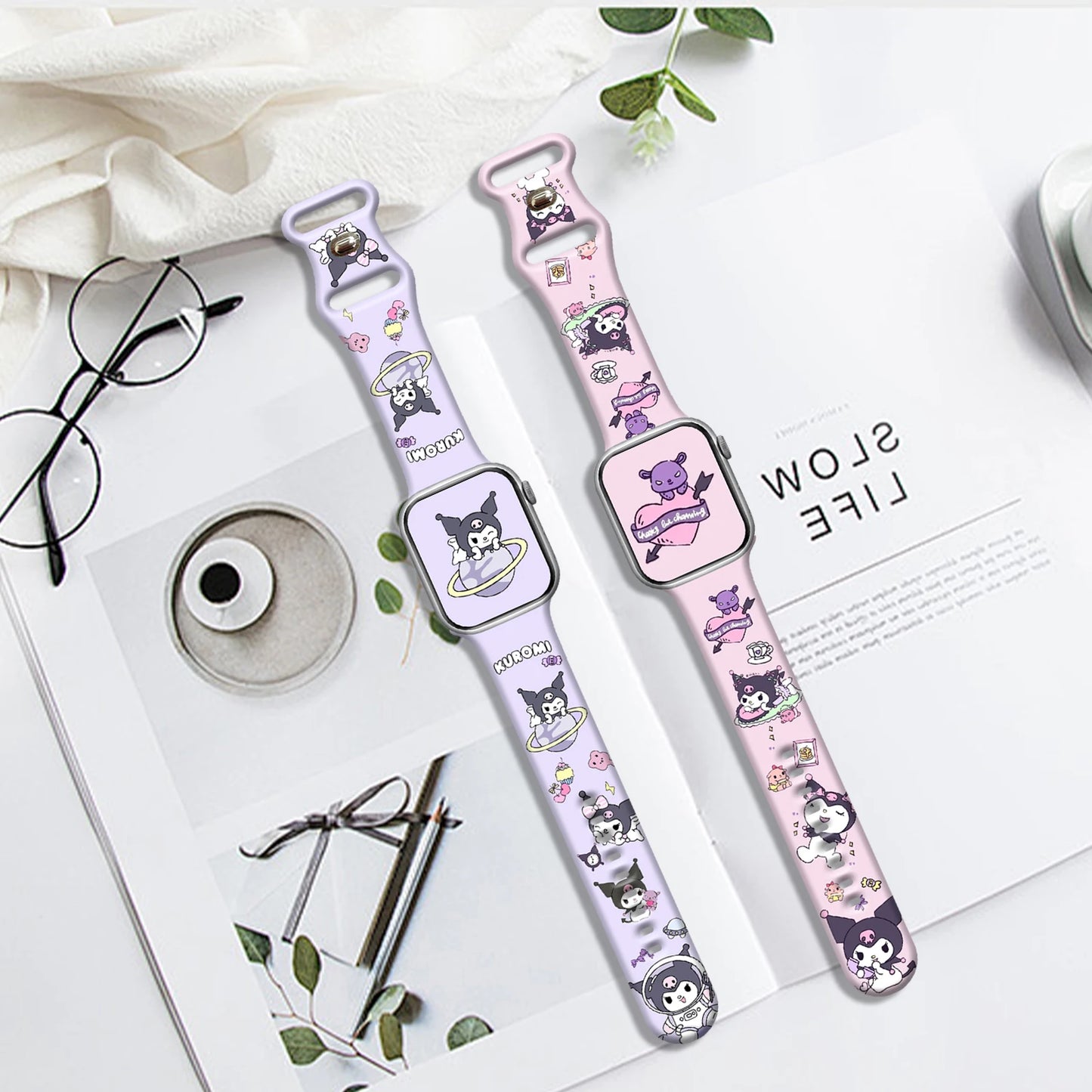 Sanrio Cool Kuromi Strap for Apple Watch 9 8 7 SE 6 Silicone Band Replaceable Bracelet for iWatch 44mm 42mm 41mm 40mm Watchband