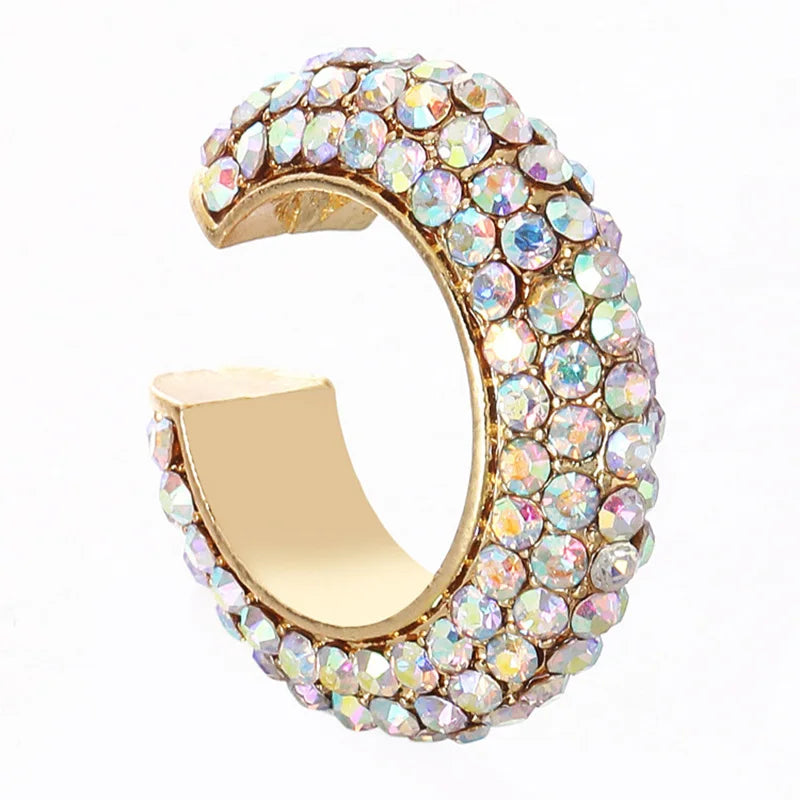 C-Shape Rhinestones Ear Clips for Women Bohemian Ear Cuff Luxury Clip On Earring Female Jewelry Personality Party Accessories
