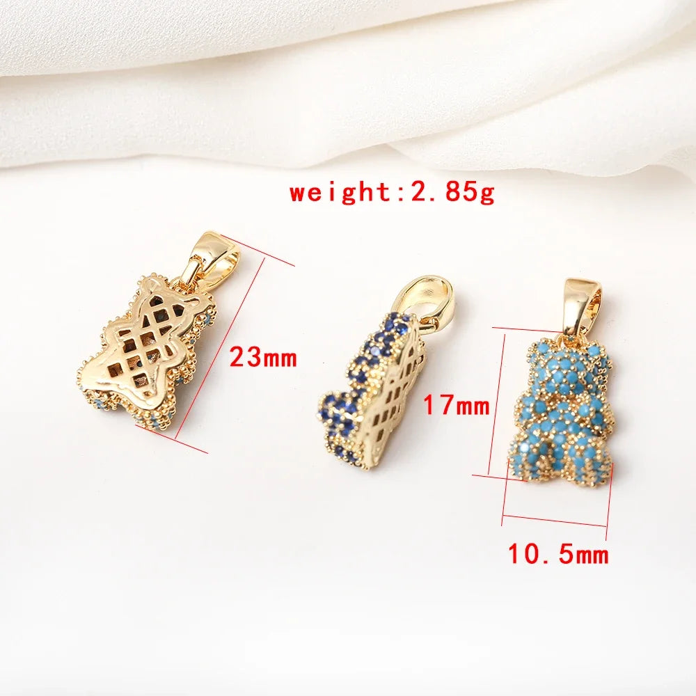 Rhinestone Gummy Bear Charm With Bail Brass Gold Plated Animal Bear Pendant For Diy Bracelet Necklace Jewelry Making Accessories