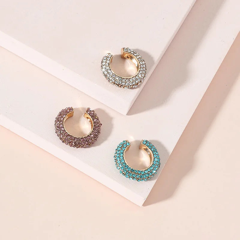 C-Shape Rhinestones Ear Clips for Women Bohemian Ear Cuff Luxury Clip On Earring Female Jewelry Personality Party Accessories