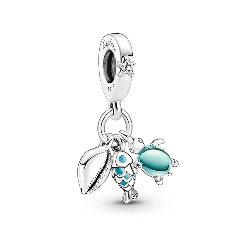 Summer Whale Tail Starfish Dolphin Cat Mermaid Silver 925 Charm Bead Fit Original Pendant Bracelets DIY Ocean Series Jewelry