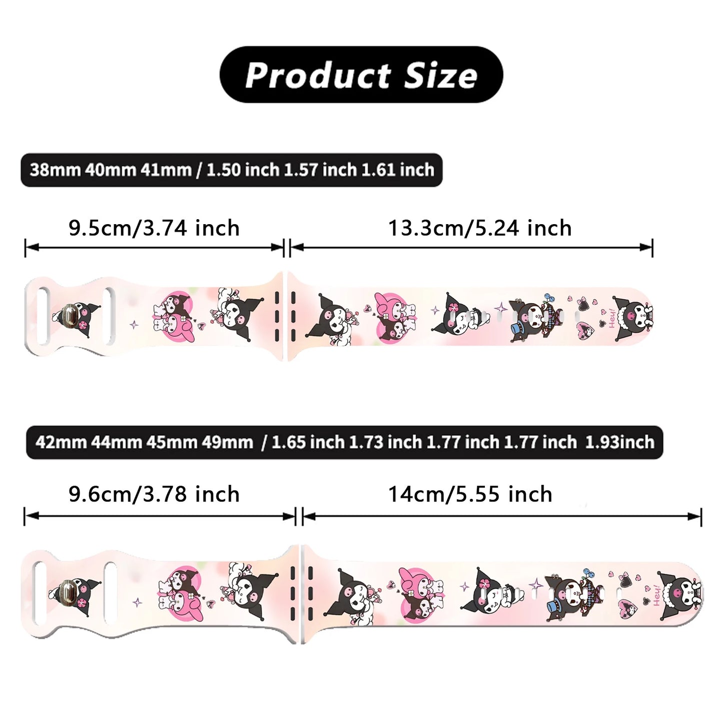 Sanrio Cool Kuromi Strap for Apple Watch 9 8 7 SE 6 Silicone Band Replaceable Bracelet for iWatch 44mm 42mm 41mm 40mm Watchband