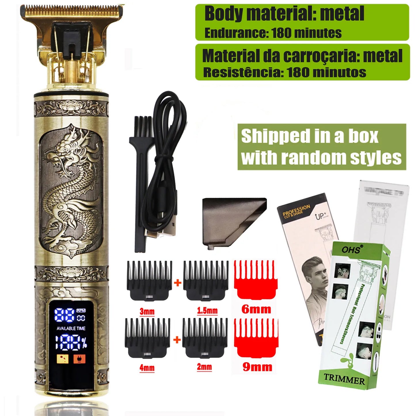 OHS Rechargeable Vintage T9 Cordless Hair Cutting Machine Electric Shaver For Man Hair Clipper Barber Trimmer Beard Razors
