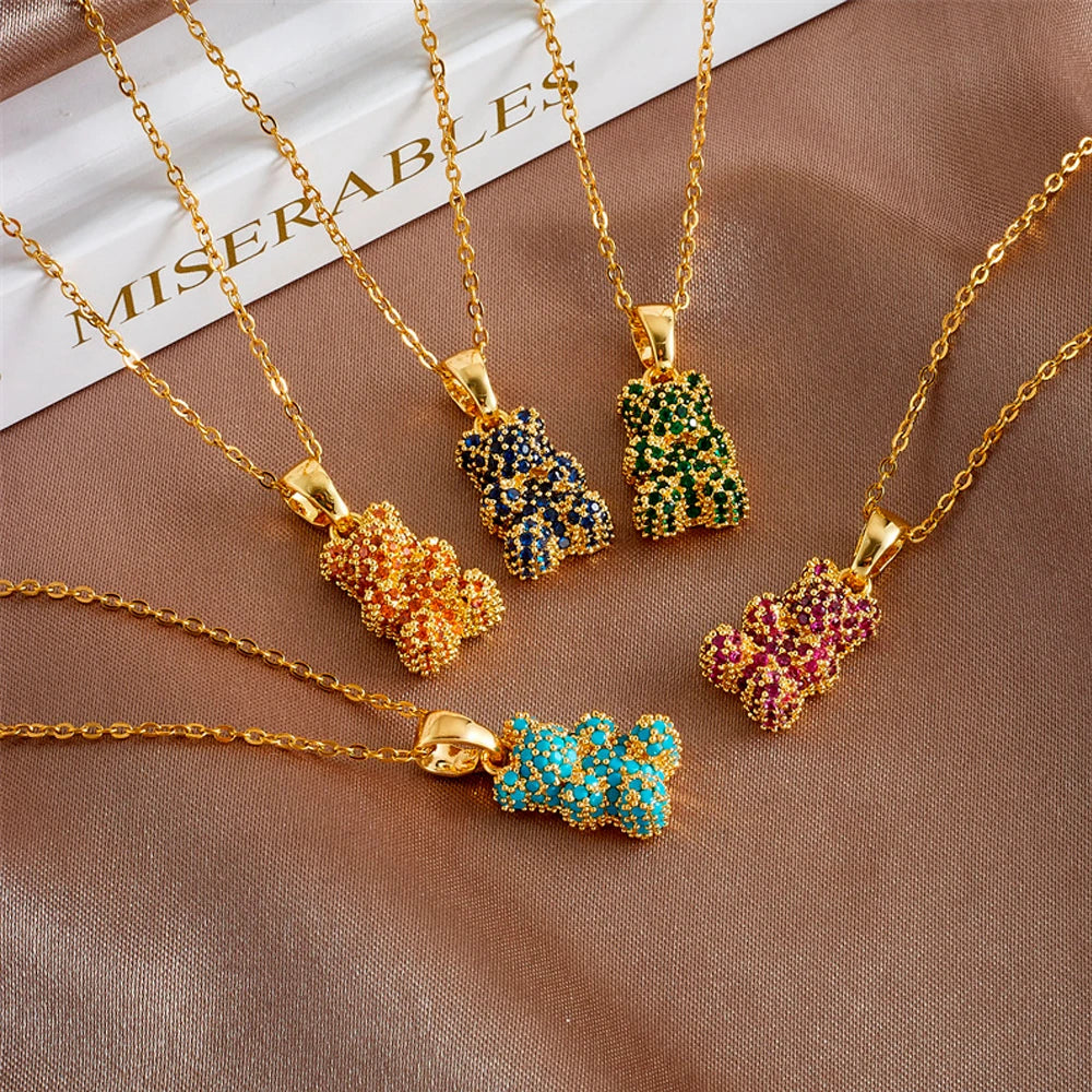 Rhinestone Gummy Bear Charm With Bail Brass Gold Plated Animal Bear Pendant For Diy Bracelet Necklace Jewelry Making Accessories