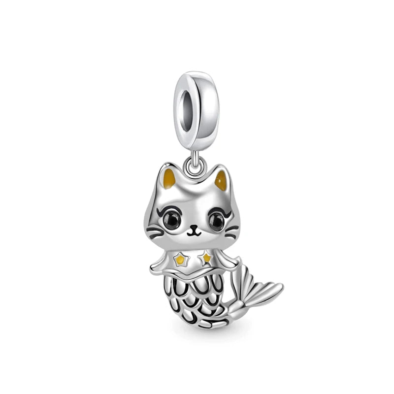 Summer Whale Tail Starfish Dolphin Cat Mermaid Silver 925 Charm Bead Fit Original Pendant Bracelets DIY Ocean Series Jewelry