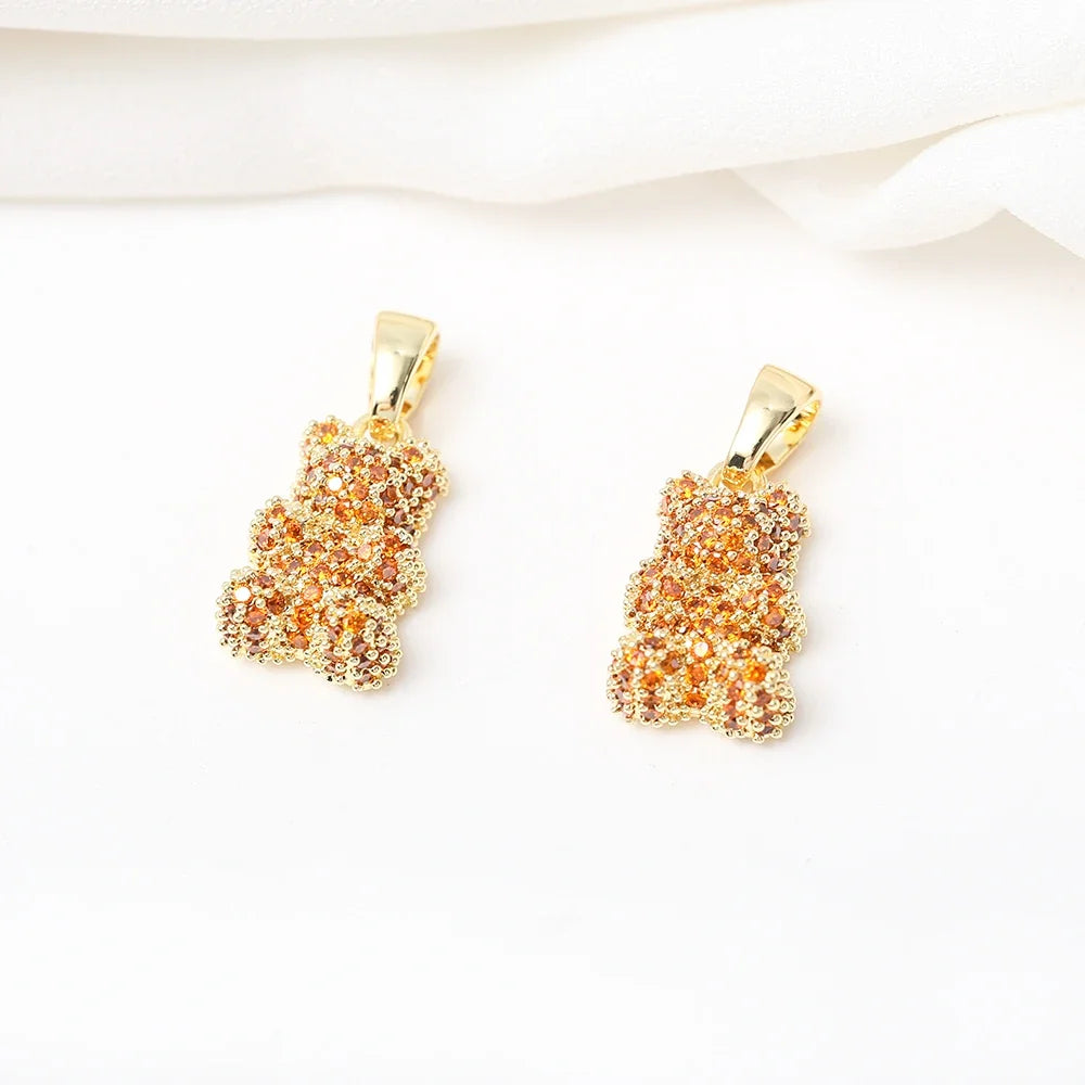 Rhinestone Gummy Bear Charm With Bail Brass Gold Plated Animal Bear Pendant For Diy Bracelet Necklace Jewelry Making Accessories