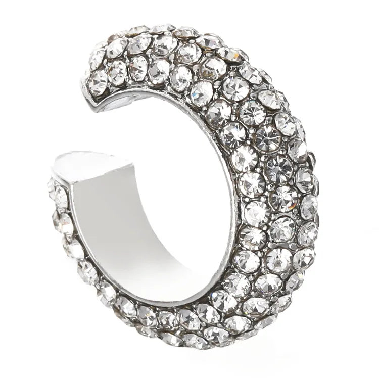 C-Shape Rhinestones Ear Clips for Women Bohemian Ear Cuff Luxury Clip On Earring Female Jewelry Personality Party Accessories