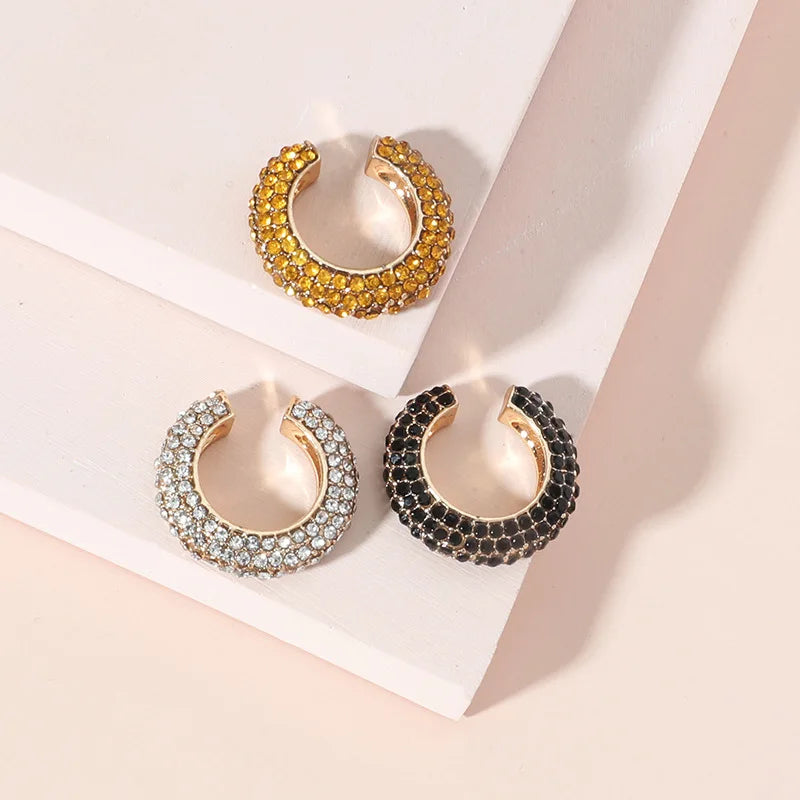 C-Shape Rhinestones Ear Clips for Women Bohemian Ear Cuff Luxury Clip On Earring Female Jewelry Personality Party Accessories