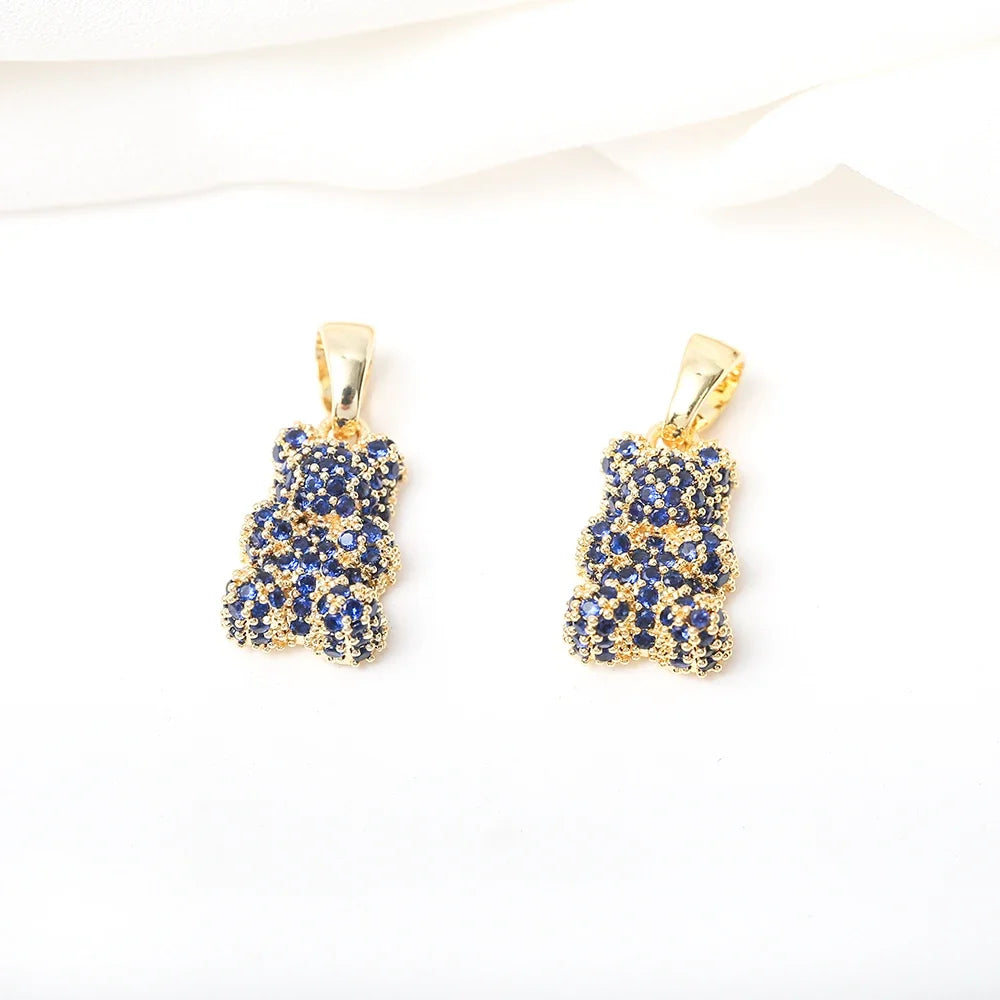 Rhinestone Gummy Bear Charm With Bail Brass Gold Plated Animal Bear Pendant For Diy Bracelet Necklace Jewelry Making Accessories
