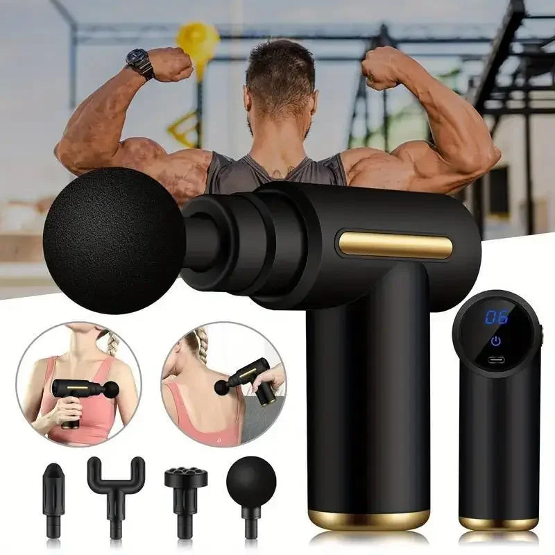 Fascial Massage Gun Electric Percussive Therapy Massager Body Relaxation With 4 Replaceable Head Can Muscle Recovery Gift Giving