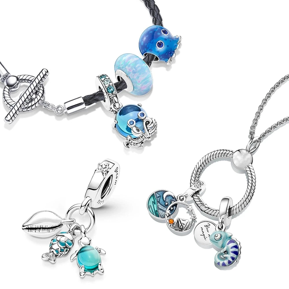 Summer Whale Tail Starfish Dolphin Cat Mermaid Silver 925 Charm Bead Fit Original Pendant Bracelets DIY Ocean Series Jewelry