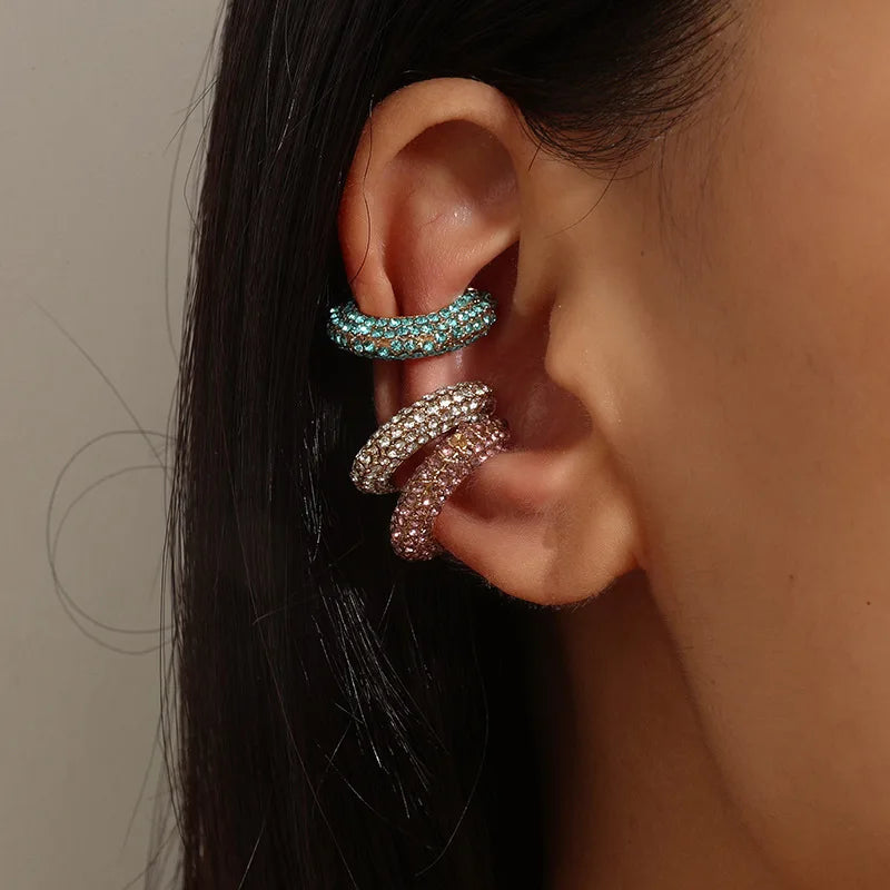 C-Shape Rhinestones Ear Clips for Women Bohemian Ear Cuff Luxury Clip On Earring Female Jewelry Personality Party Accessories