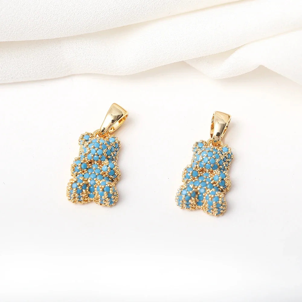 Rhinestone Gummy Bear Charm With Bail Brass Gold Plated Animal Bear Pendant For Diy Bracelet Necklace Jewelry Making Accessories