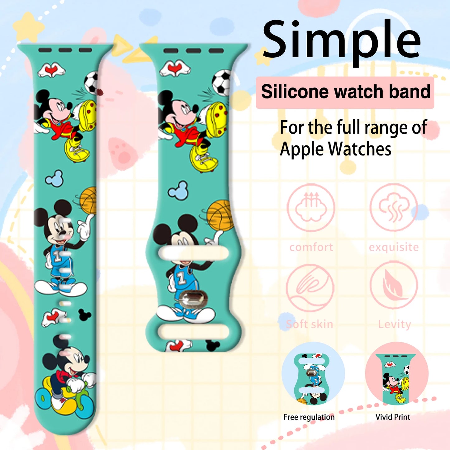 Disney Naughty Mich Silicone Strap for Apple Watch 10 9 8 7 6 Band Replaceable Bracelet for iWatch 45mm 44mm 42mm 41mm Watchband