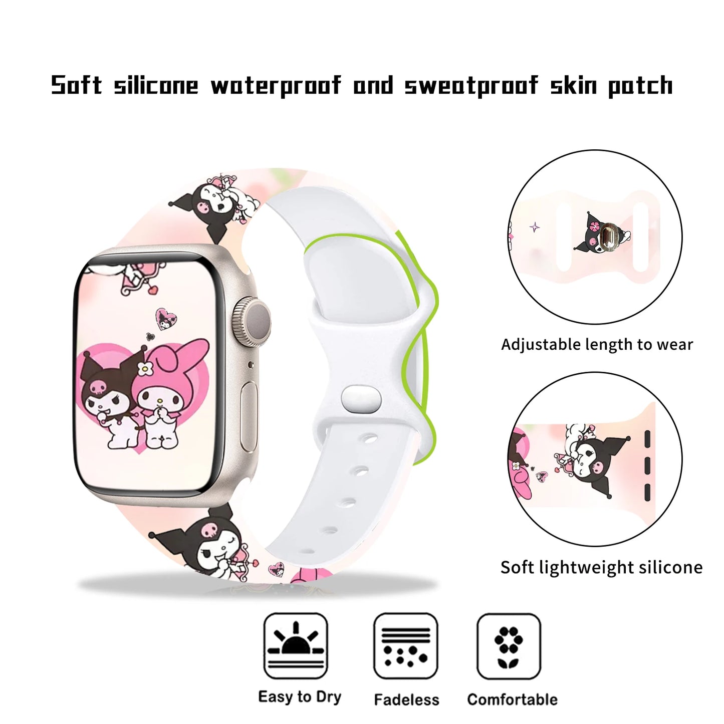 Sanrio Cool Kuromi Strap for Apple Watch 9 8 7 SE 6 Silicone Band Replaceable Bracelet for iWatch 44mm 42mm 41mm 40mm Watchband