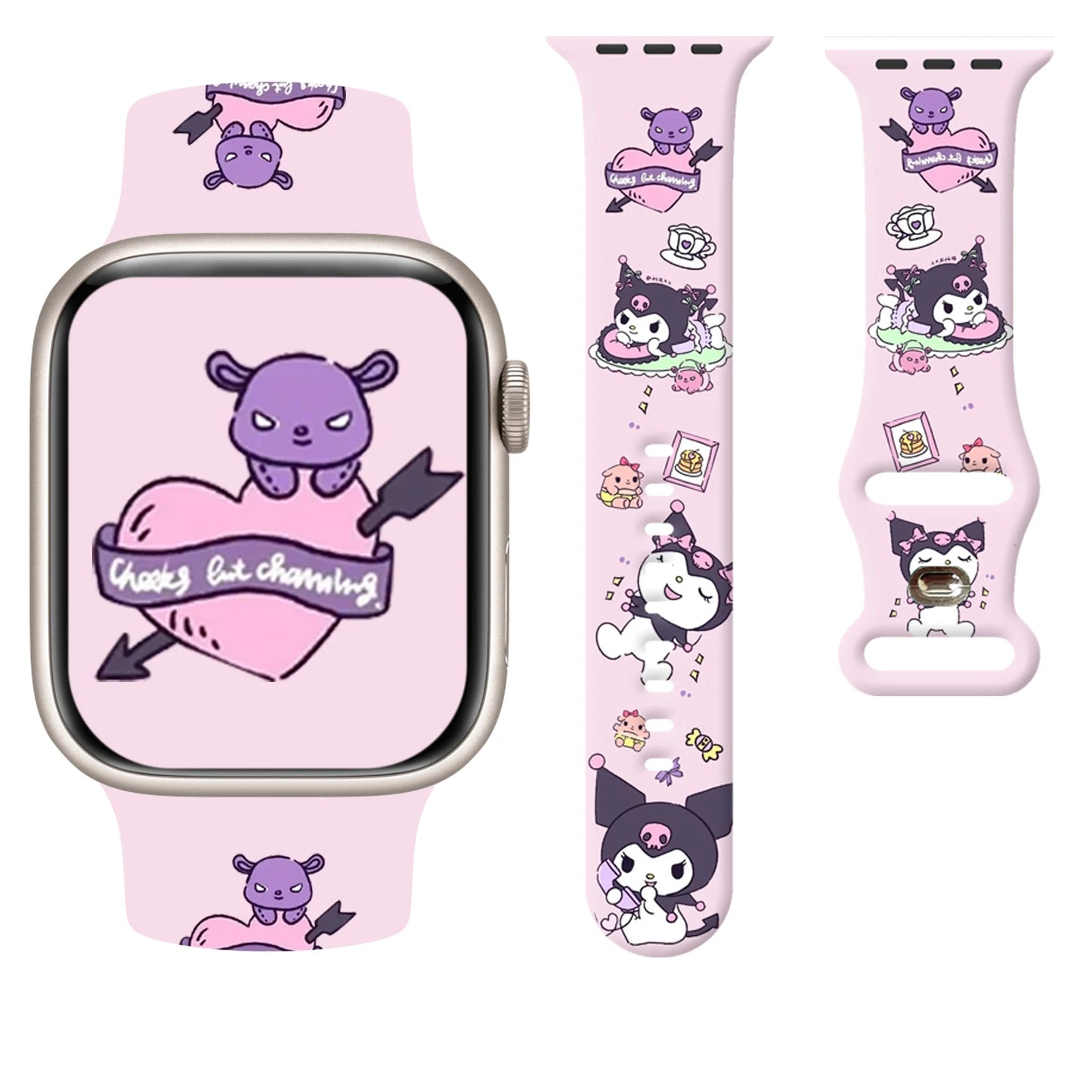 Sanrio Cool Kuromi Strap for Apple Watch 9 8 7 SE 6 Silicone Band Replaceable Bracelet for iWatch 44mm 42mm 41mm 40mm Watchband