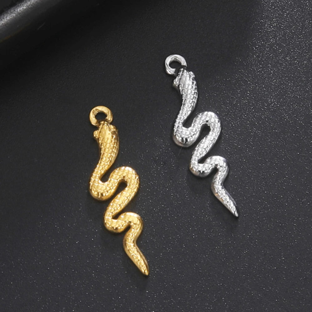 My Shape 5 pcs Small Snake Charms for DIY Bracelet Necklace Anklet Bangle Stainless Steel Pendants DIY Jewelry Making Wholesale