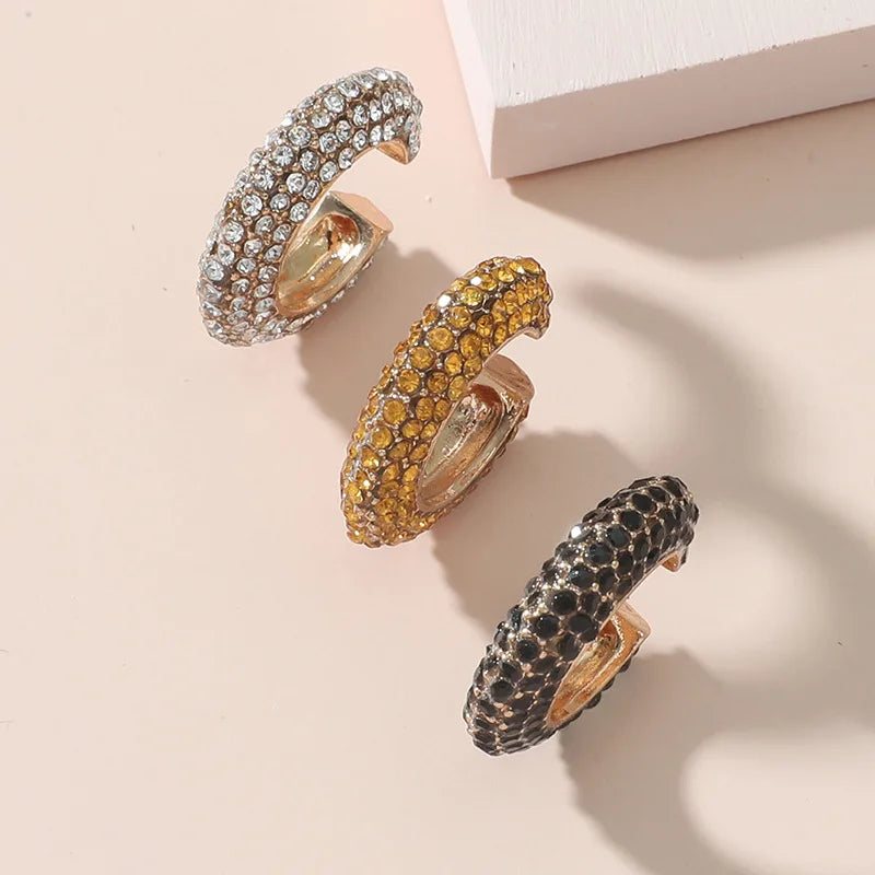 C-Shape Rhinestones Ear Clips for Women Bohemian Ear Cuff Luxury Clip On Earring Female Jewelry Personality Party Accessories