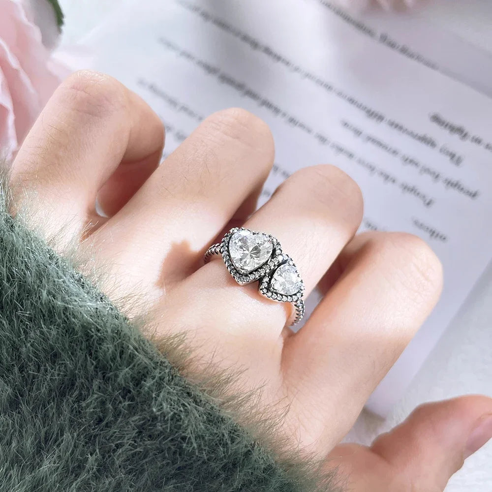 925 Sterling Silver Valentine's Day Confession Red Halo Hearts Rings Women Jewelry Anniversary Fashion Fine Love Gift For Women