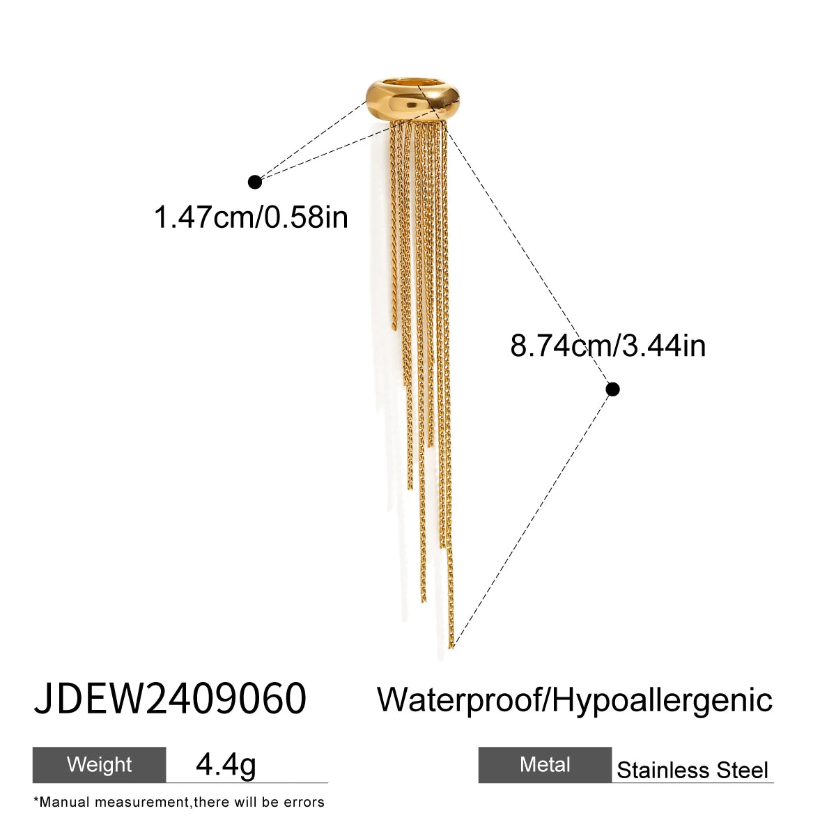 Creative One Tassel Ear Clip Earring 18K PVD Plated Women Anti Allergic Metal Charm Daily Jewelry Accessories Gala Gift