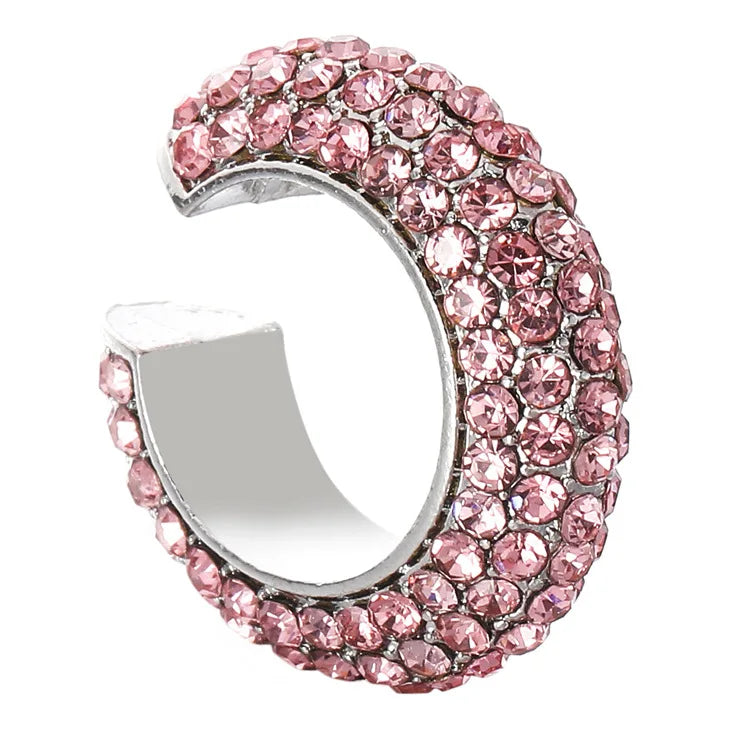 C-Shape Rhinestones Ear Clips for Women Bohemian Ear Cuff Luxury Clip On Earring Female Jewelry Personality Party Accessories