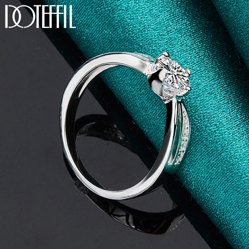 DOTEFFIL 925 Sterling Silver Full AAA Zircon Round Ring For Woman Fashion Wedding Engagement Party Charm Jewelry