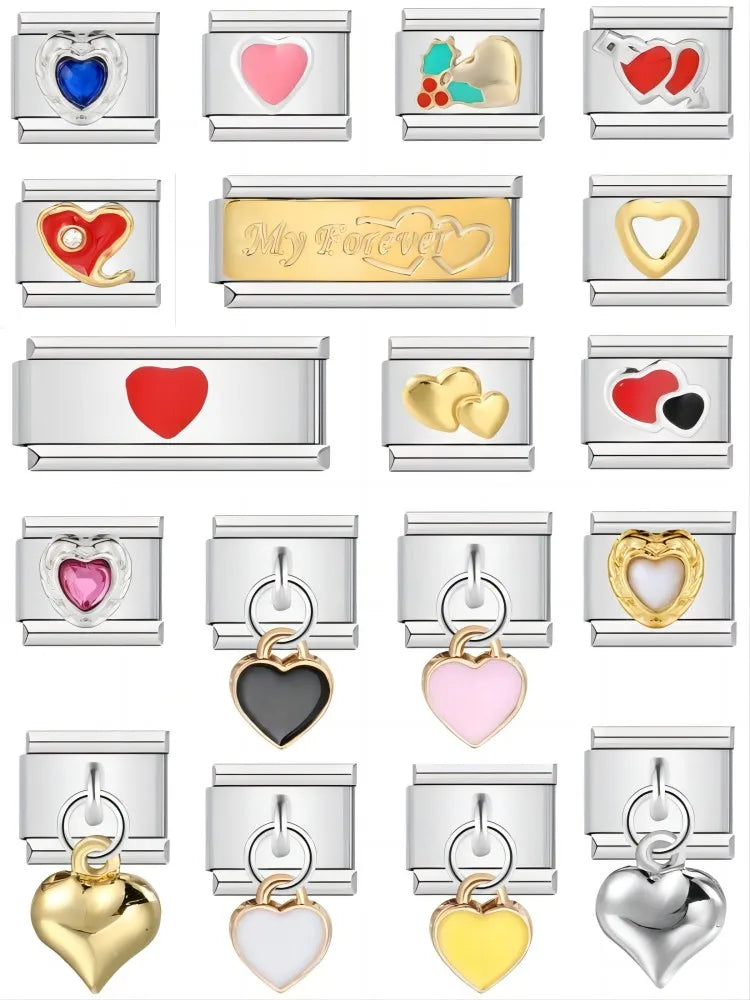 Valentine's Day Y2k Italian Charm Bracelet Links Hearts Love Lover Hand Chain Bangle Pendant DIY Making Trendy INS Jewelry Gifts